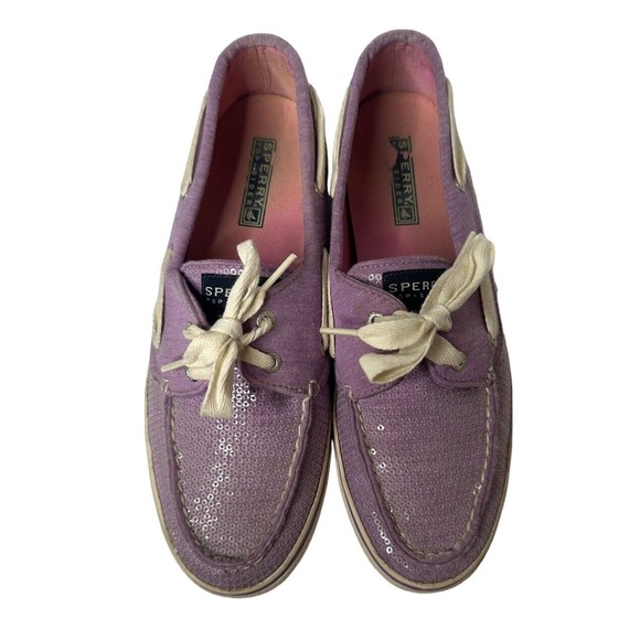 Sperry Women's Top-Sider Purple Lavender Sequin Lace Up Boat Shoes Size 8.5 - Picture 6 of 8